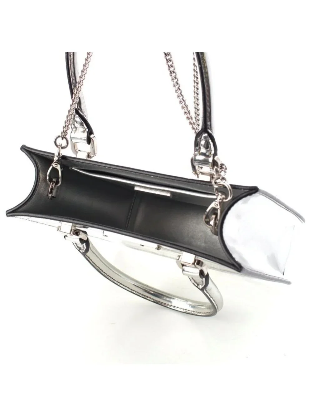 Prada Leather Triangle Logo Mini Chain Shoulder Bag Silver - Picture 7 of 10